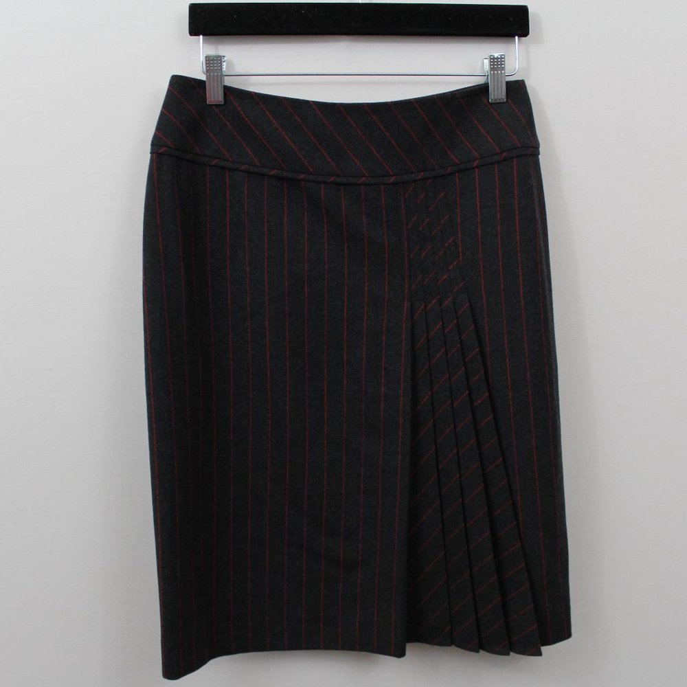 Eccoci Charcoal & Red Stripe Wool Pencil Skirt